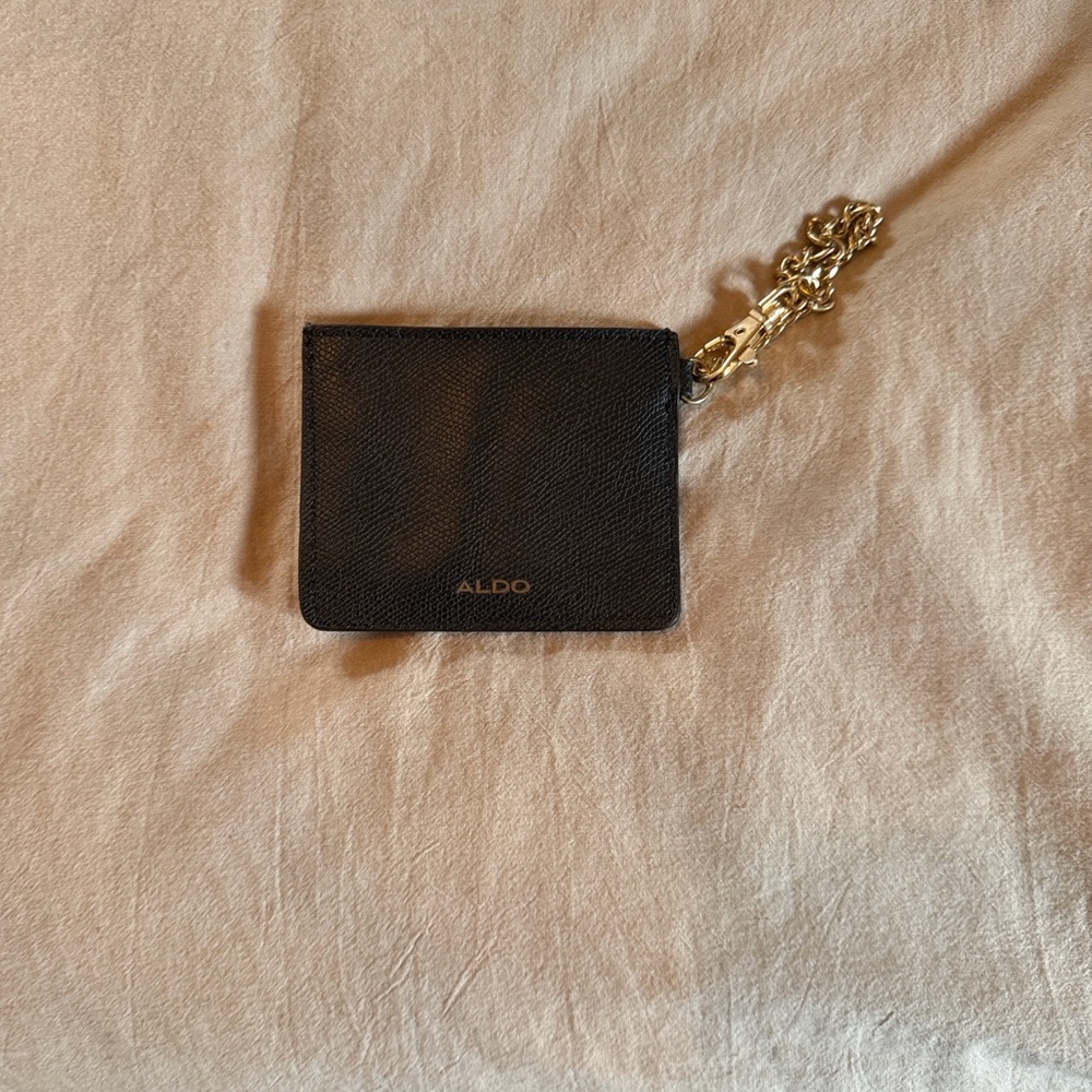 Aldo Black Card Holder with Gold Chain